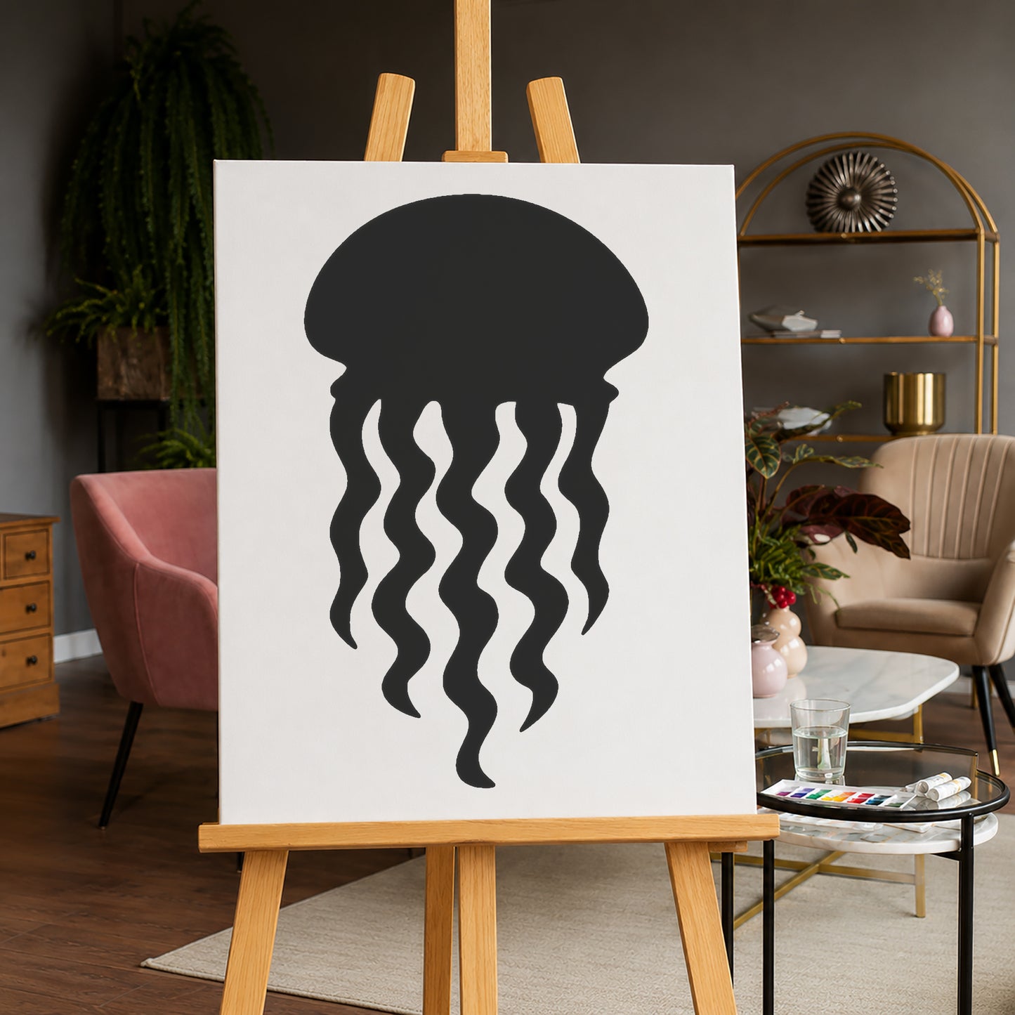 Jellyfish Stencil with Trailing Tentacles for Art, Home Decor & DIY Crafts Template