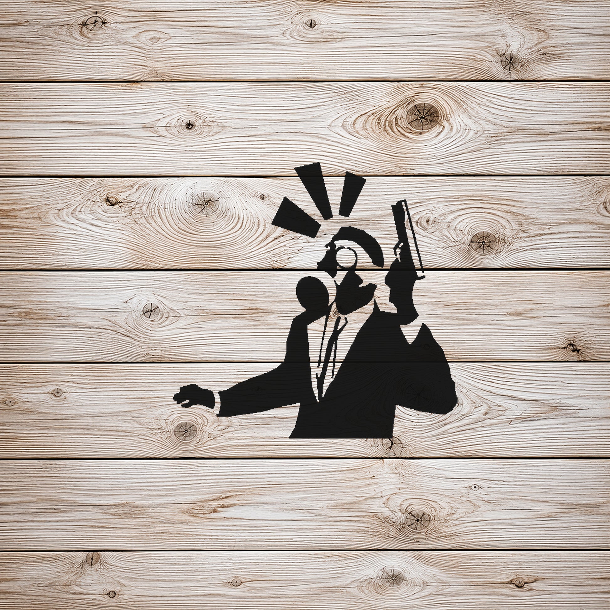 Man in Suit Holding Gun with Gas Mask Reusable Mylar Stencil for DIY Art and Home Decor Template