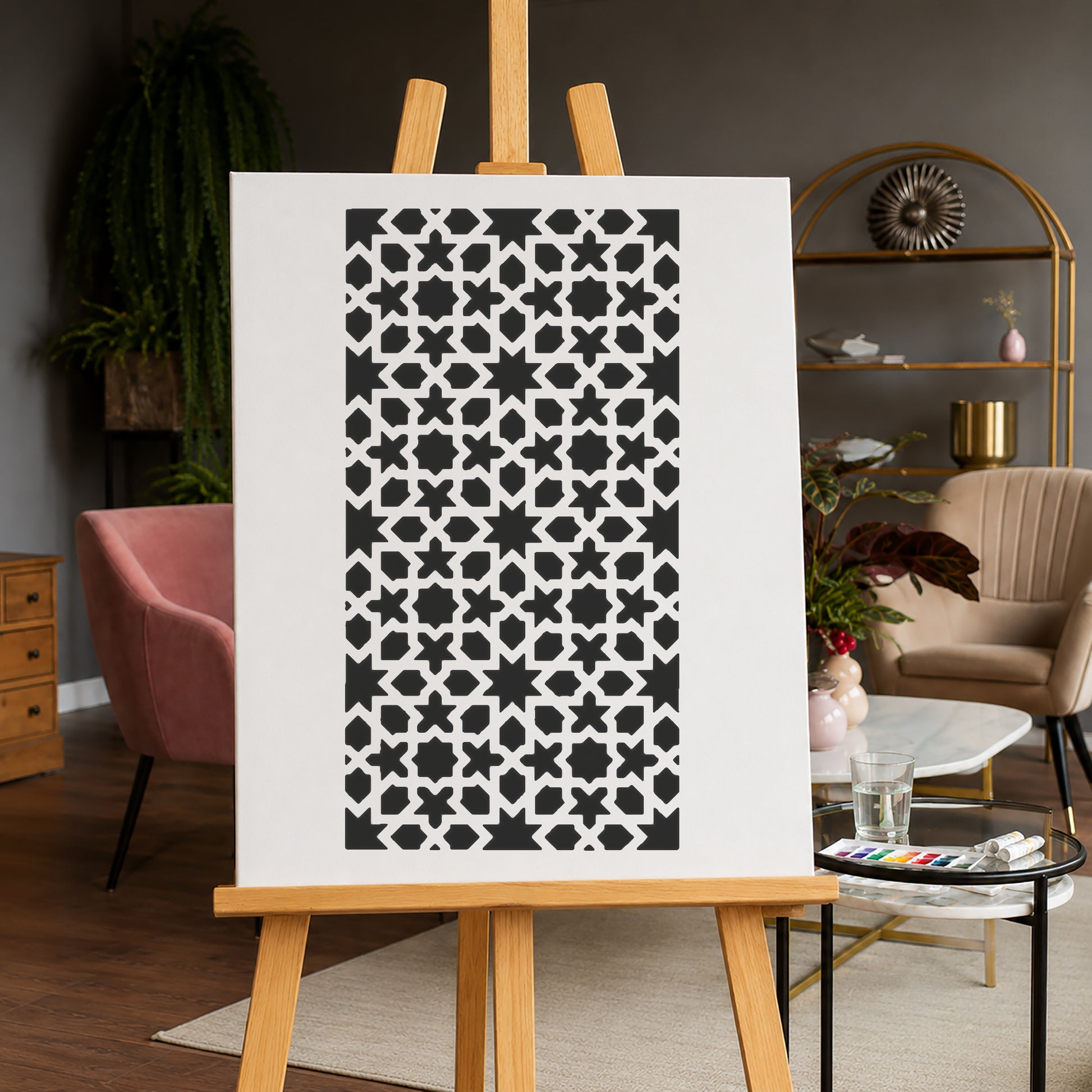 Repeating Geometric Star Stencil for Art, Home Decor, DIY Crafts, Unique Gifts Template