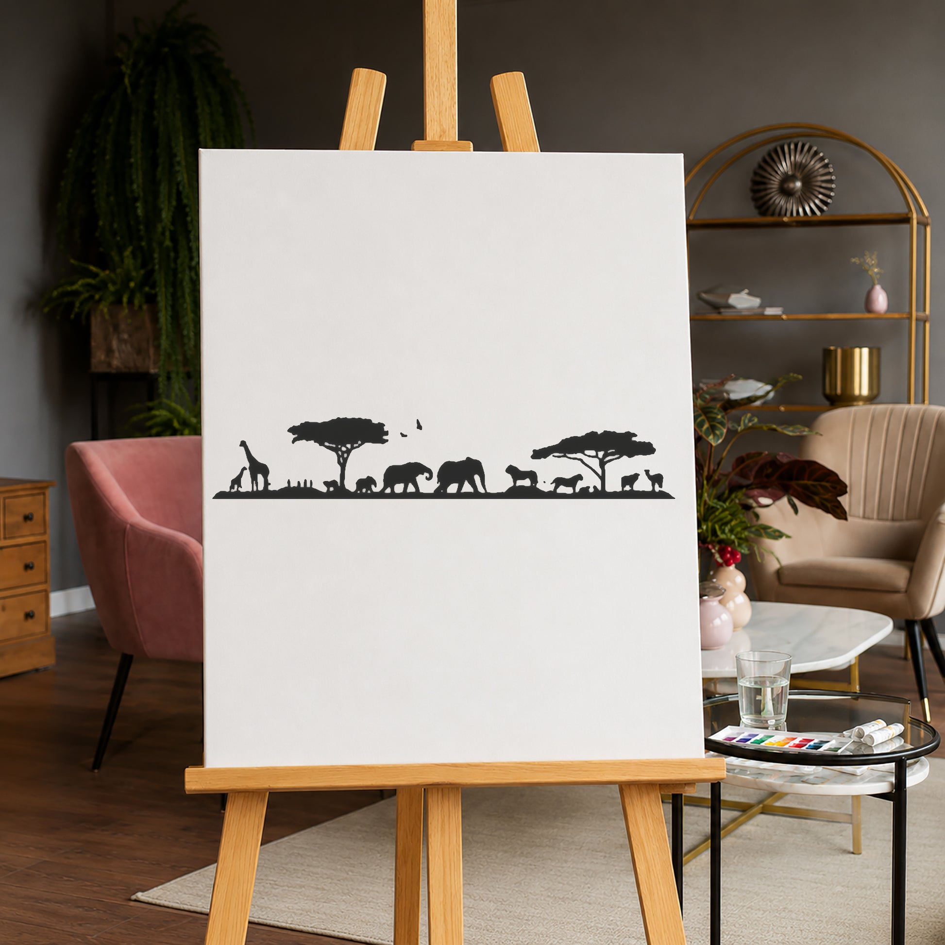 Savanna Wildlife Scene Stencil for Art, Home Decor, and DIY Crafts Template