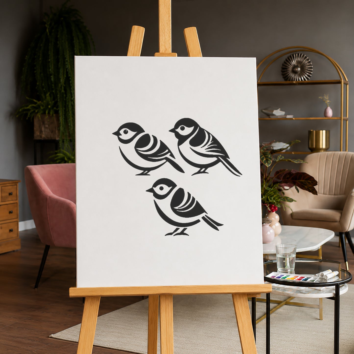 Three Small Birds Profile View Reusable Mylar Stencil for Art and DIY Crafts Template