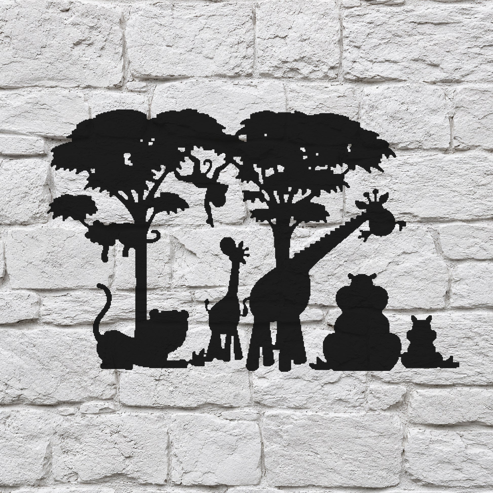 Wildlife Scene Stencil with Giraffe and Lion for Art, Home Decor, and DIY Crafts Template
