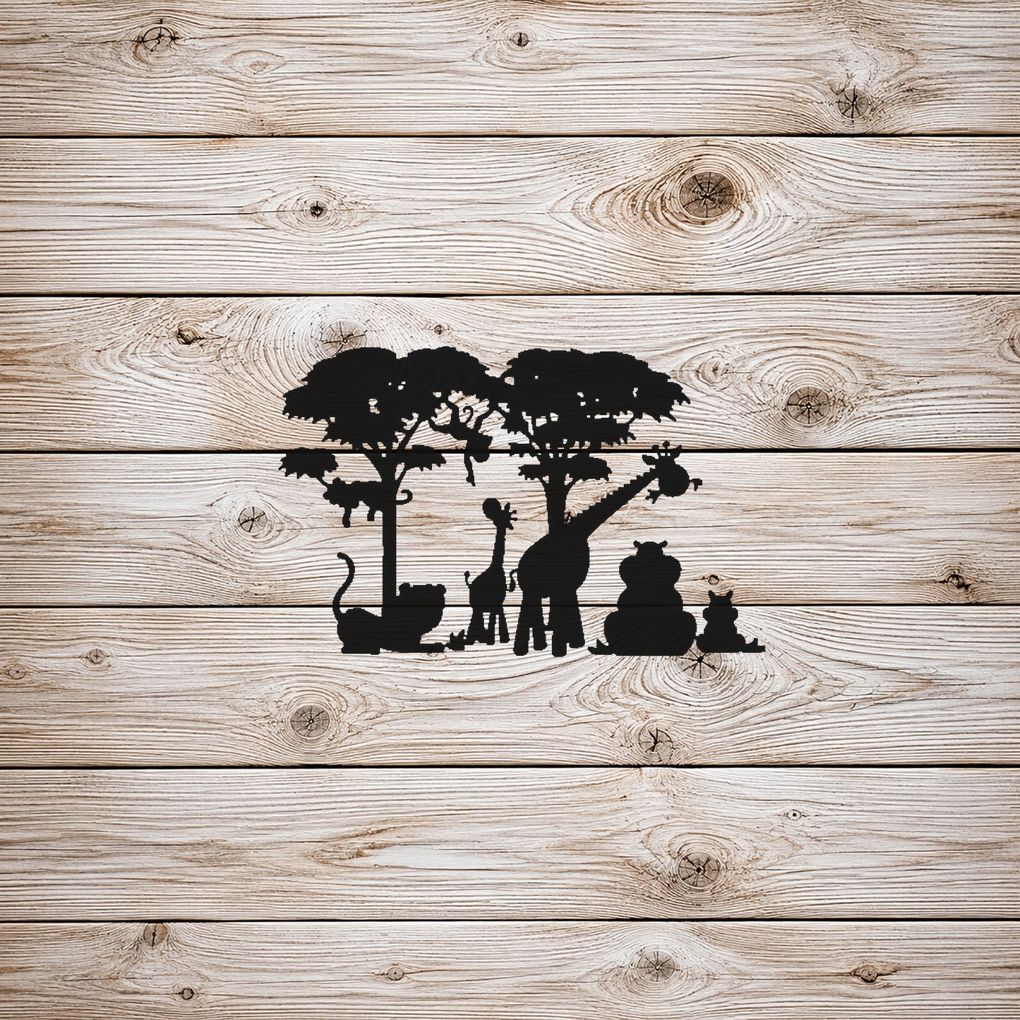 Wildlife Scene Stencil with Giraffe and Lion for Art, Home Decor, and DIY Crafts Template