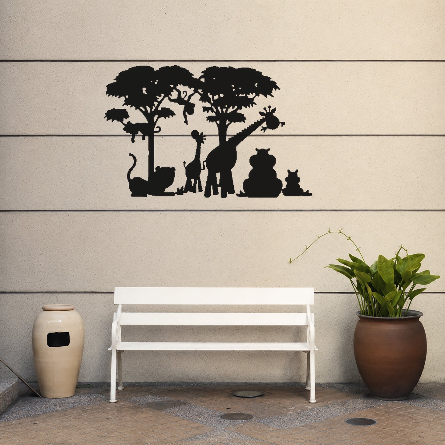 Wildlife Scene Stencil with Giraffe and Lion for Art, Home Decor, and DIY Crafts Template