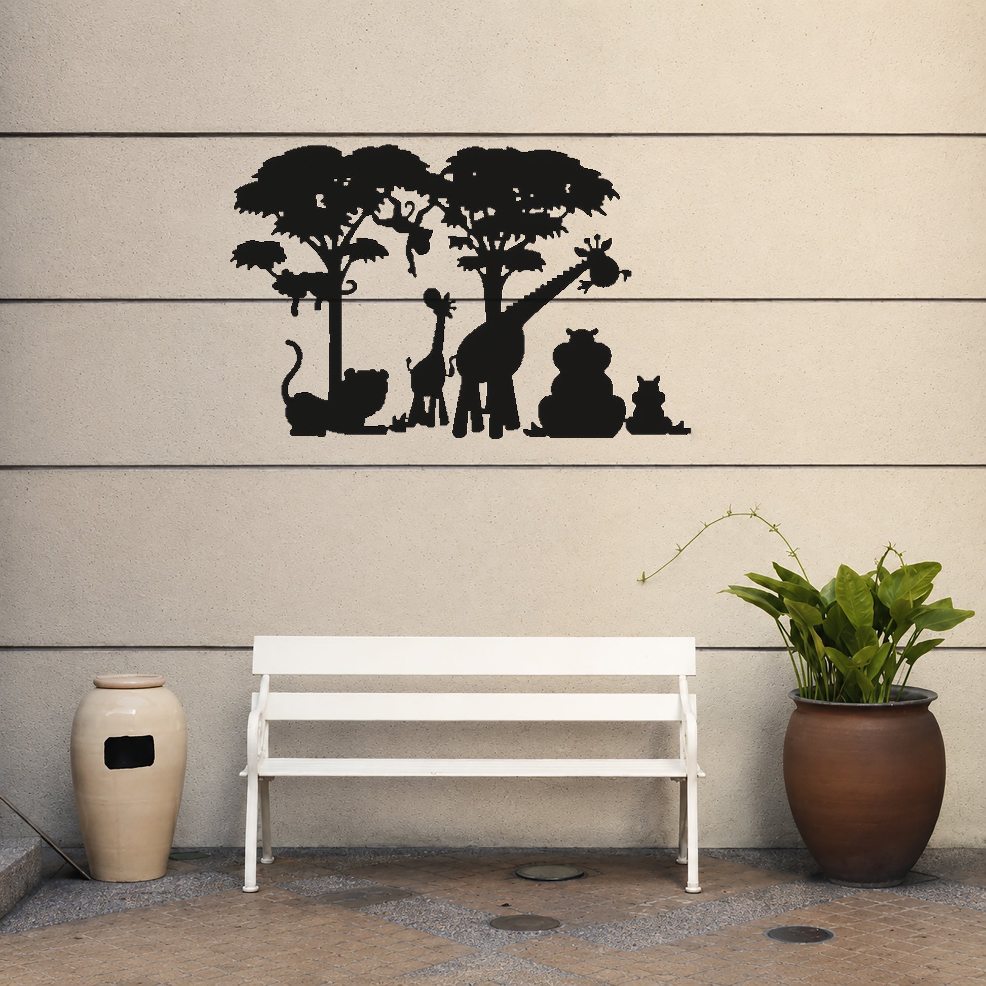 Wildlife Scene Stencil with Giraffe and Lion for Art, Home Decor, and DIY Crafts Template