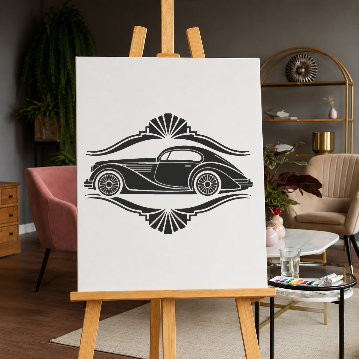 Classic Grand Touring Sports Car Reusable Mylar Stencil for Art and DIY Crafts Template