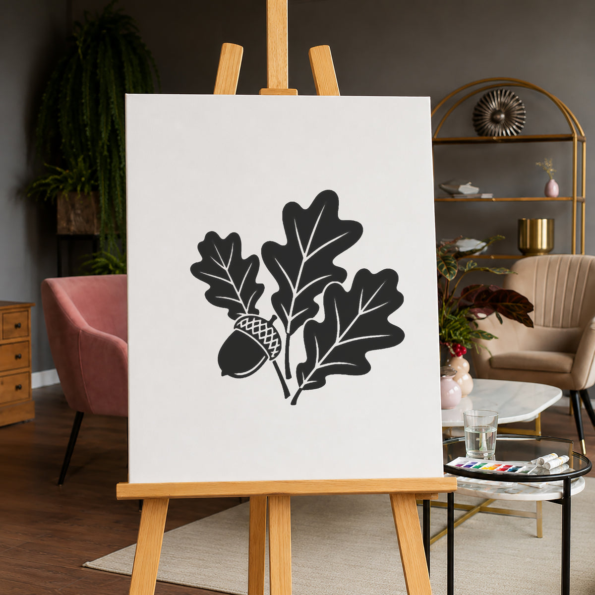 Acorn and Oak Leaf Autumn Arrangement Stencil for DIY Crafts and Home Decor Template