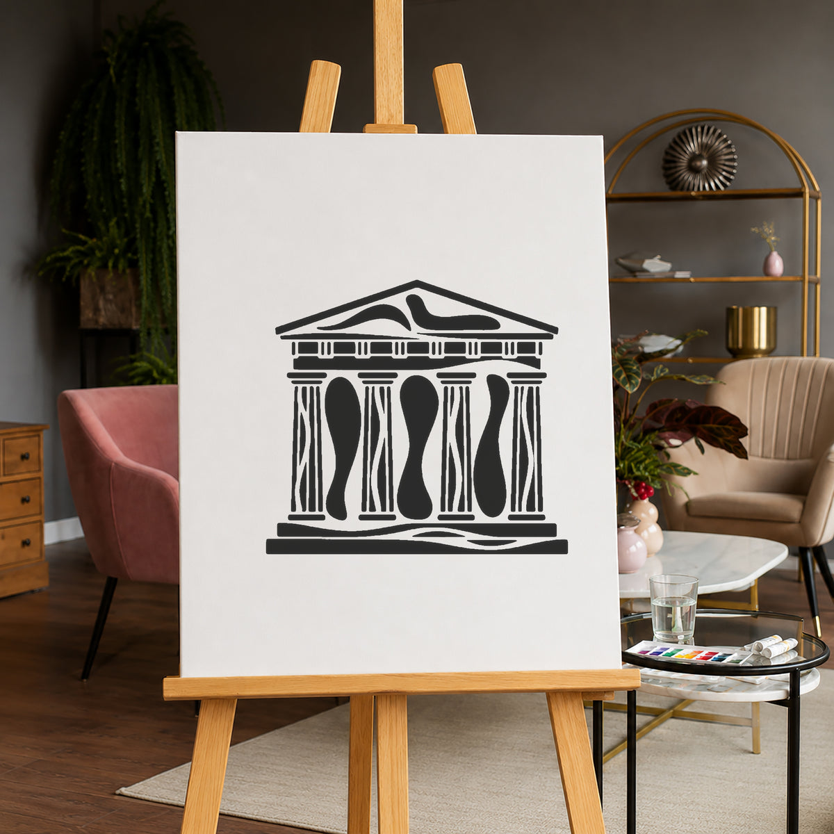Ancient Greek Temple Stencil - Symmetrical Columns for Art & DIY Crafts Template