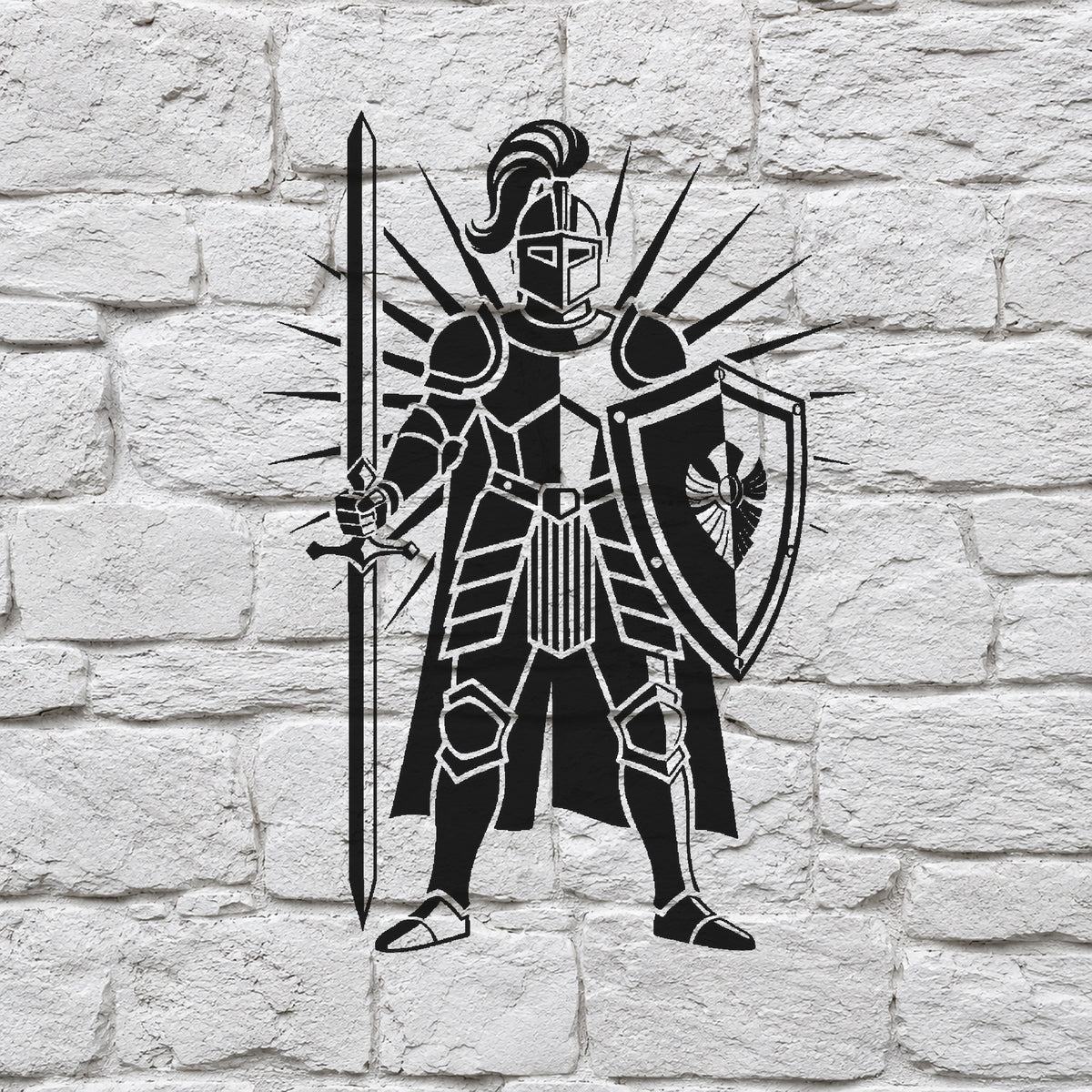 Armored Knight Standing With Sword And Shield Stencil for Art and DIY Crafts Template