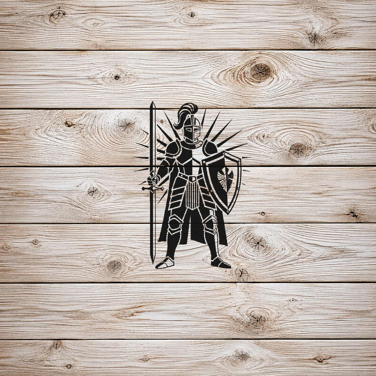 Armored Knight Standing With Sword And Shield Stencil for Art and DIY Crafts Template
