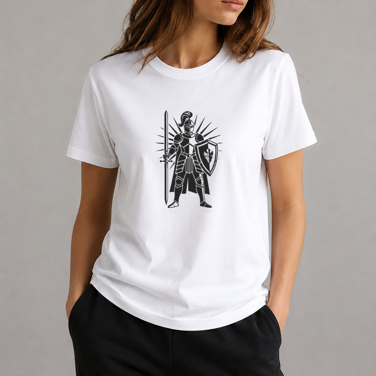 Armored Knight Standing With Sword And Shield Stencil for Art and DIY Crafts Template