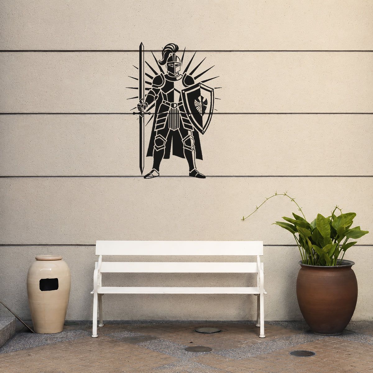 Armored Knight Standing With Sword And Shield Stencil for Art and DIY Crafts Template