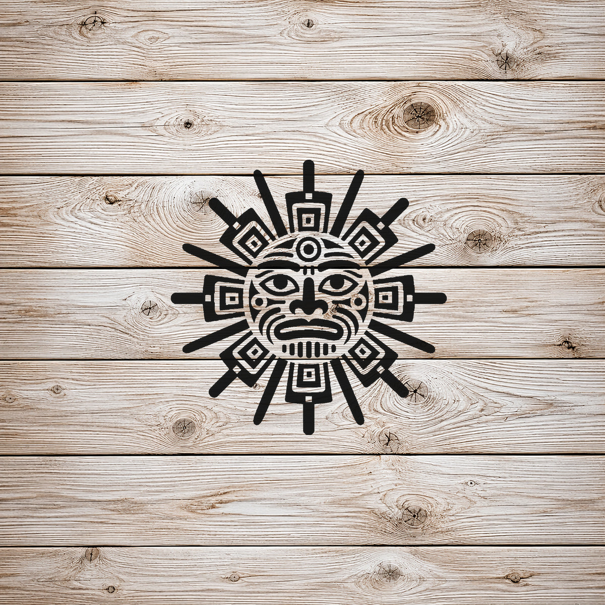 Aztec Sun Deity Radial Geometric Emblem Reusable Mylar Stencil Template