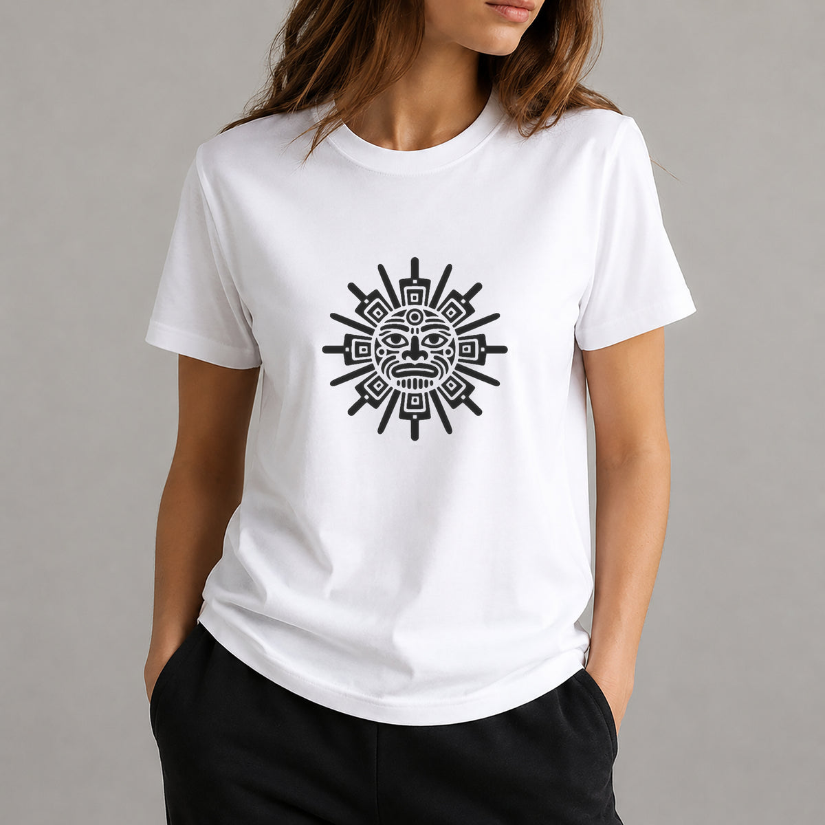Aztec Sun Deity Radial Geometric Emblem Reusable Mylar Stencil Template