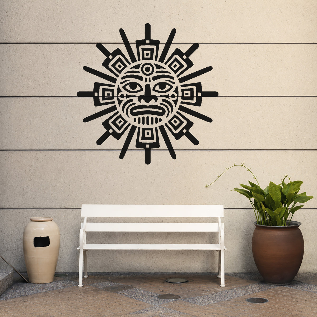 Aztec Sun Deity Radial Geometric Emblem Reusable Mylar Stencil Template