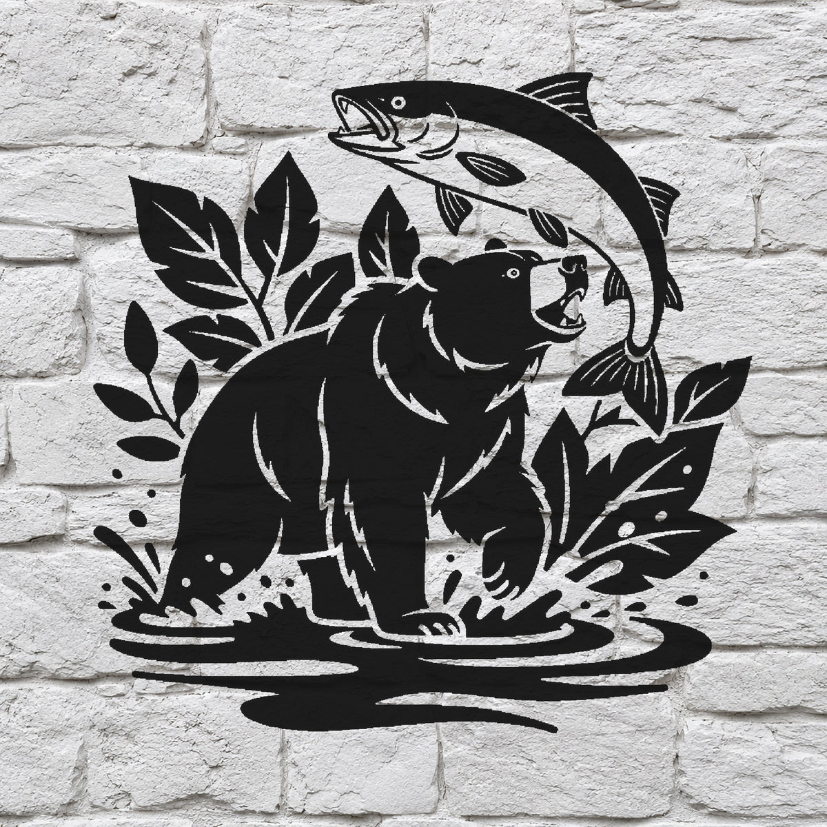 Brown Bear Catching Salmon Stencil for DIY Art and Home Decor Template