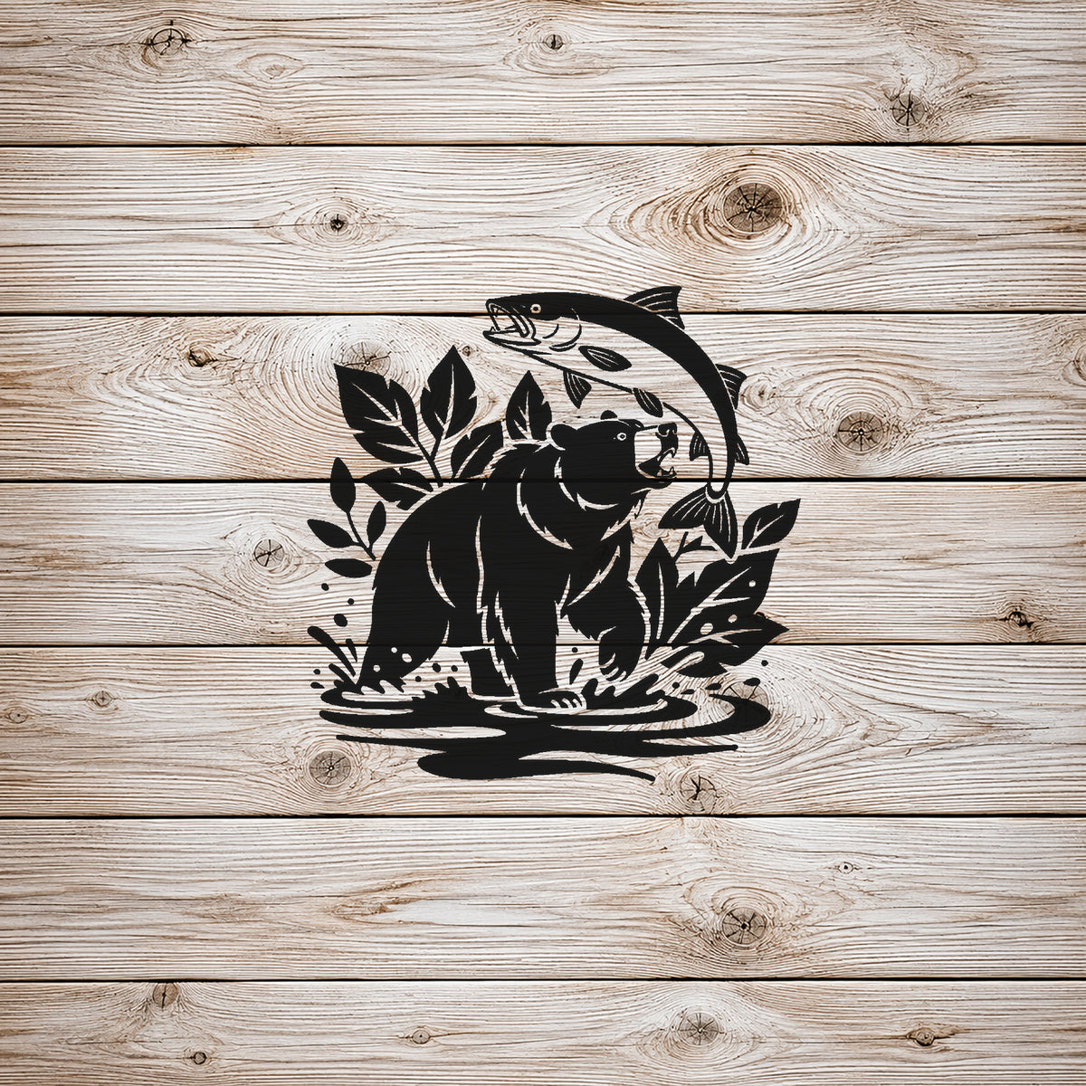 Brown Bear Catching Salmon Stencil for DIY Art and Home Decor Template