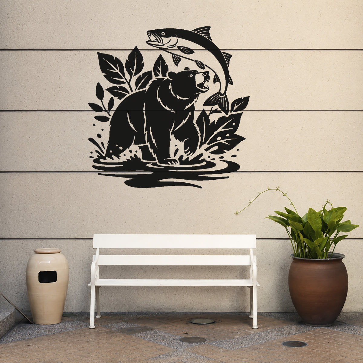 Brown Bear Catching Salmon Stencil for DIY Art and Home Decor Template