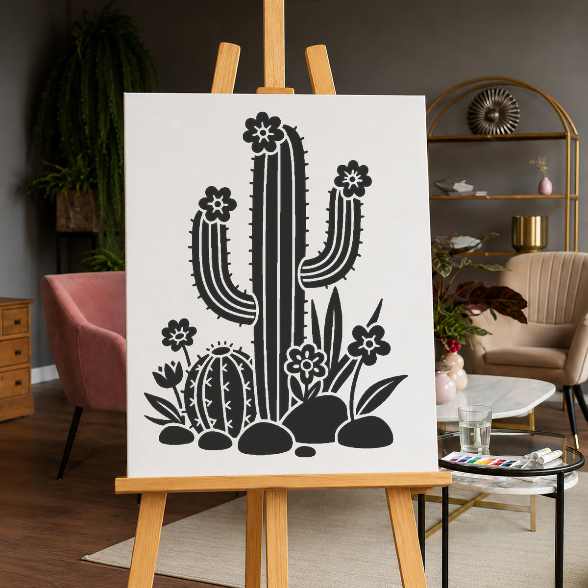Cactus Garden Stencil for DIY Crafts and Home Decor - Unique Gift Idea Template