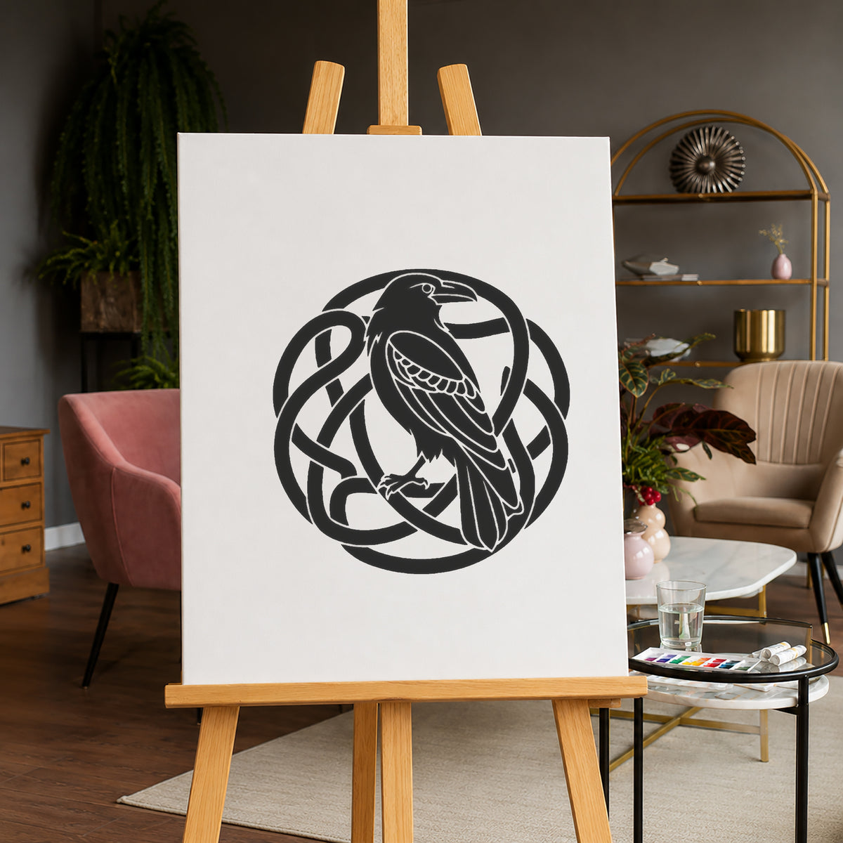 Celtic Raven Knotwork Reusable Stencil for Art, Home Decor & DIY Crafts Template