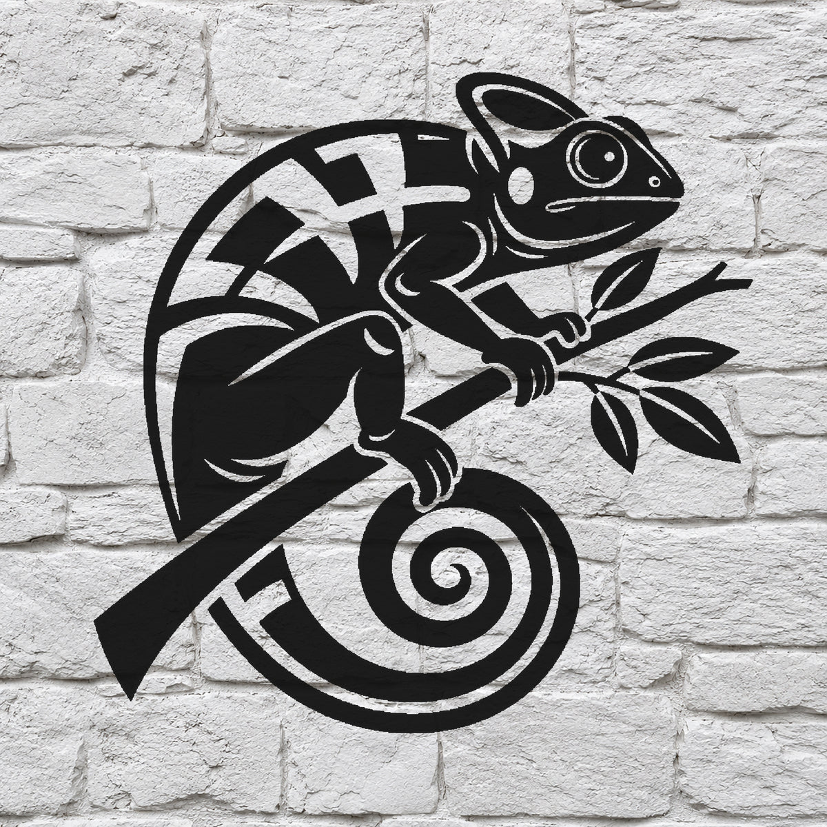Chameleon Curled Around Tropical Branch Stencil for Art and DIY Crafts Template