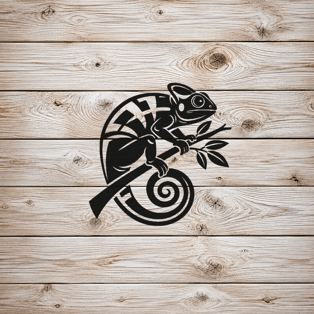 Chameleon Curled Around Tropical Branch Stencil for Art and DIY Crafts Template