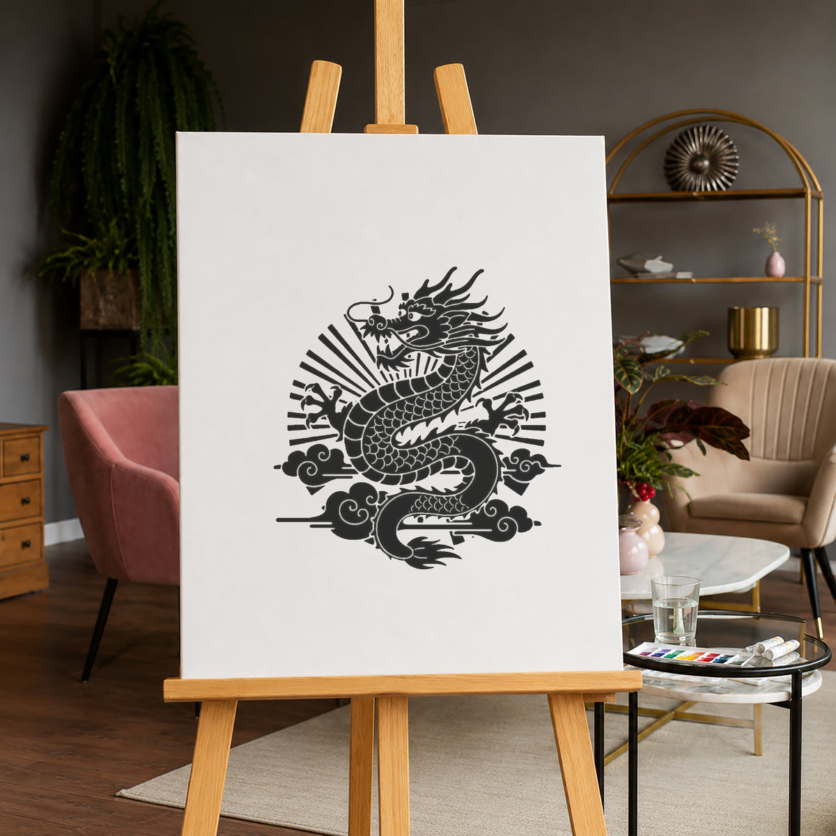Chinese Dragon Coiling Through Clouds Reusable Mylar Stencil for Art and DIY Crafts Template