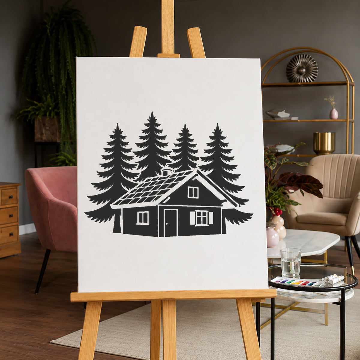 Cozy Alpine Cabin Stencil for DIY Art & Home Decor Crafts Template