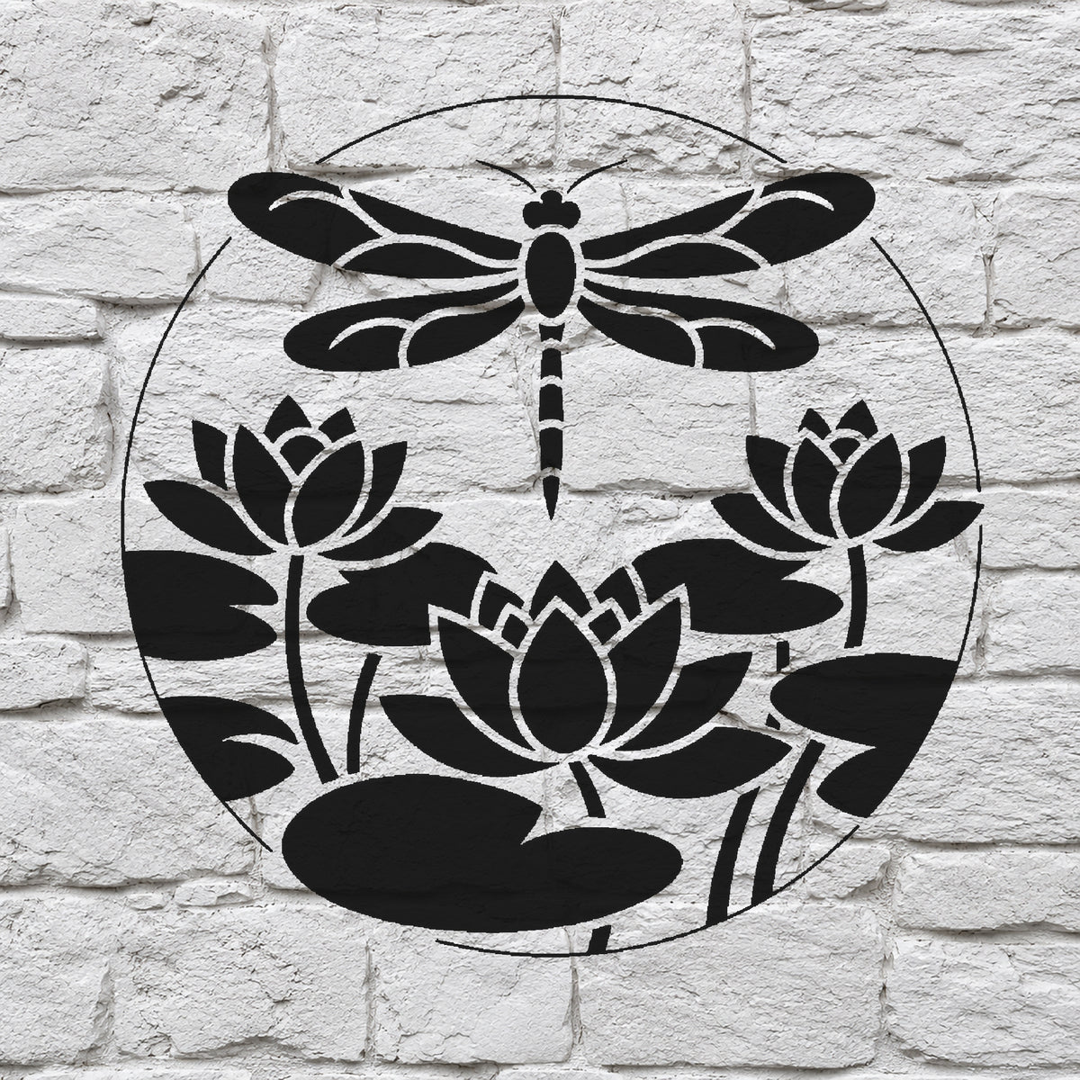Dragonfly Above Water Lilies Circular Badge Stencil for Art & DIY Crafts Template