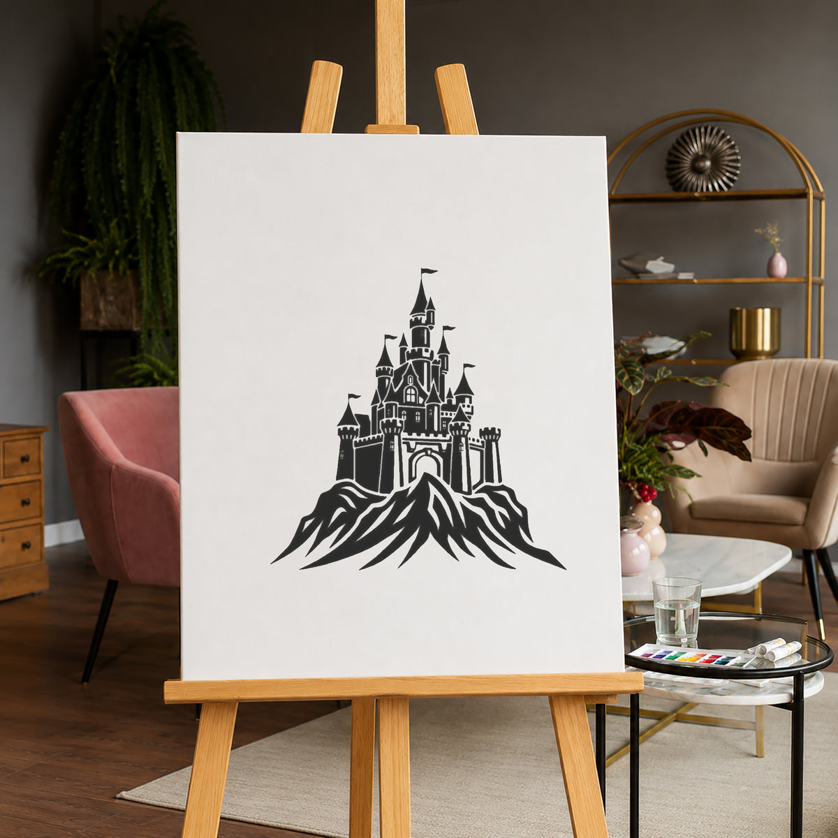 Fairytale Castle Stencil for Art, Home Decor, DIY Crafts, Unique Gifts Template