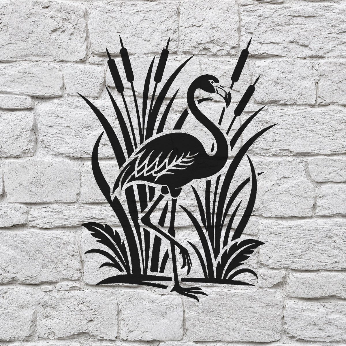 Flamingo Standing Among Tropical Reeds Stencil for Art & Home Decor Template