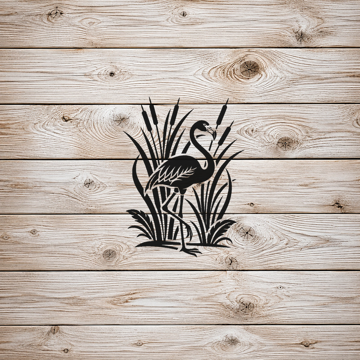 Flamingo Standing Among Tropical Reeds Stencil for Art & Home Decor Template