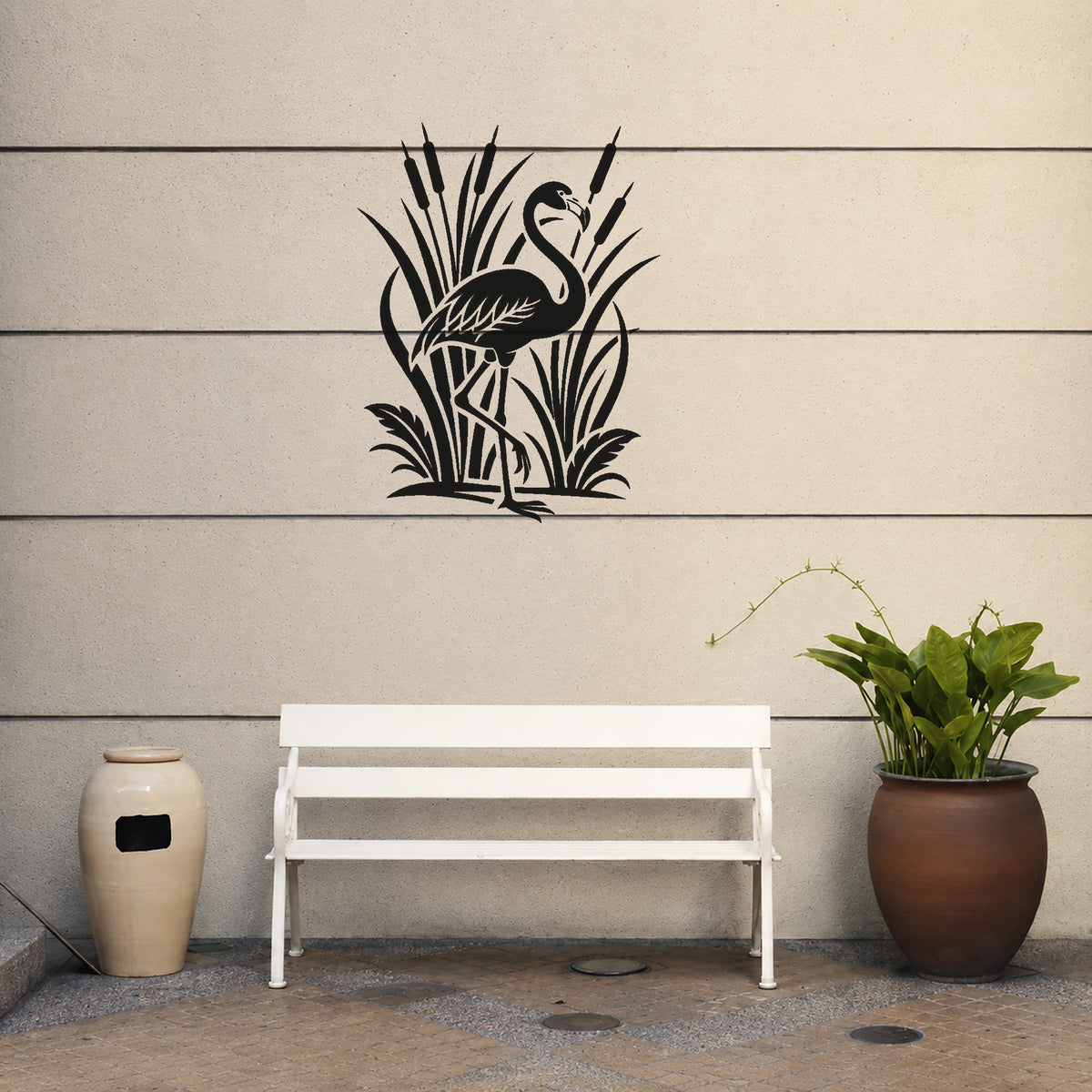 Flamingo Standing Among Tropical Reeds Stencil for Art & Home Decor Template