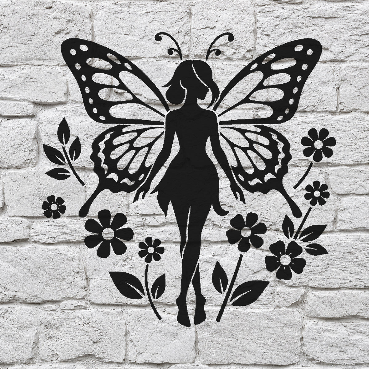Forest Fairy Stencil with Butterfly Wings and Flowers for Art and DIY Crafts Template