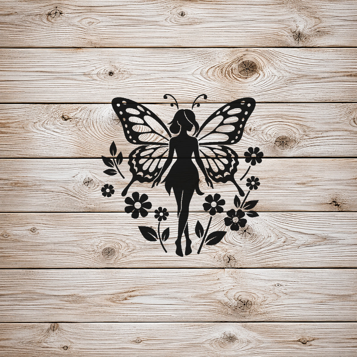 Forest Fairy Stencil with Butterfly Wings and Flowers for Art and DIY Crafts Template