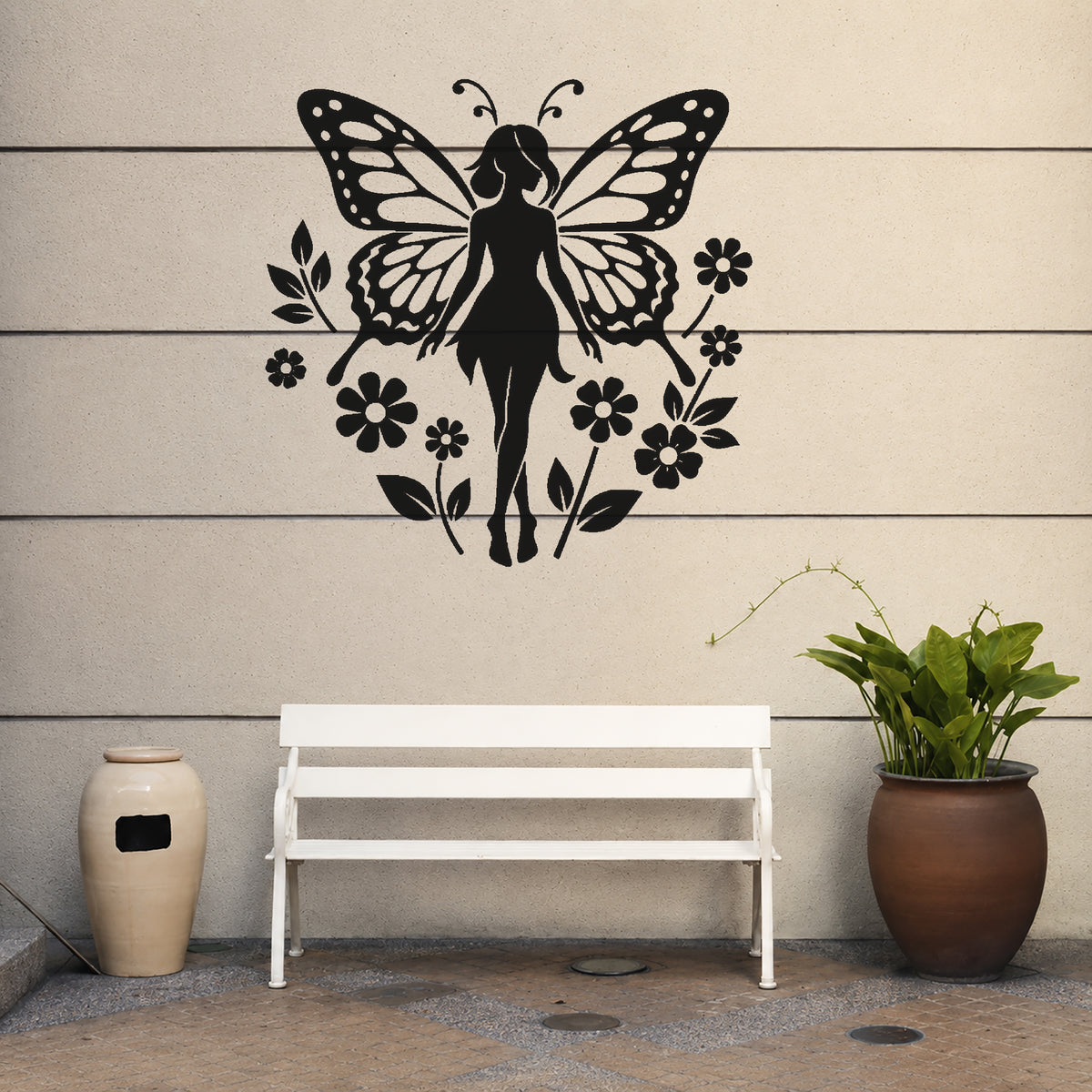 Forest Fairy Stencil with Butterfly Wings and Flowers for Art and DIY Crafts Template