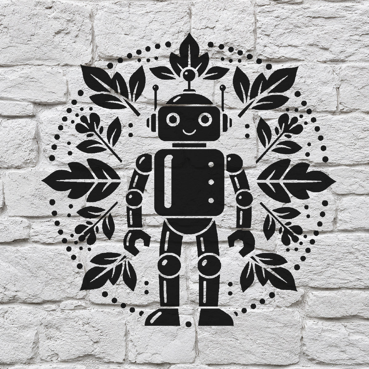 Friendly Retro-Futuristic Robot Reusable Mylar Stencil for Art and DIY Crafts Template