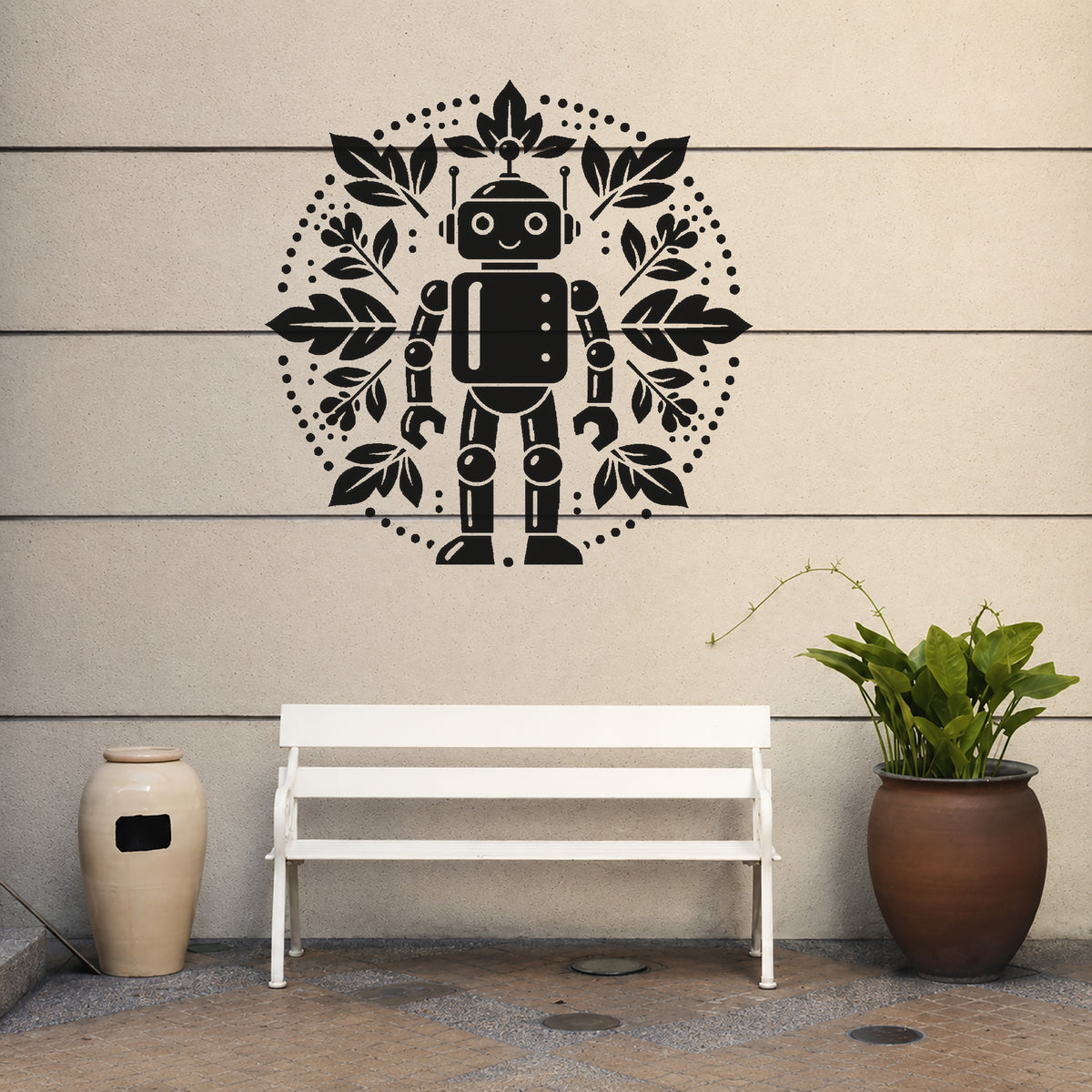 Friendly Retro-Futuristic Robot Reusable Mylar Stencil for Art and DIY Crafts Template