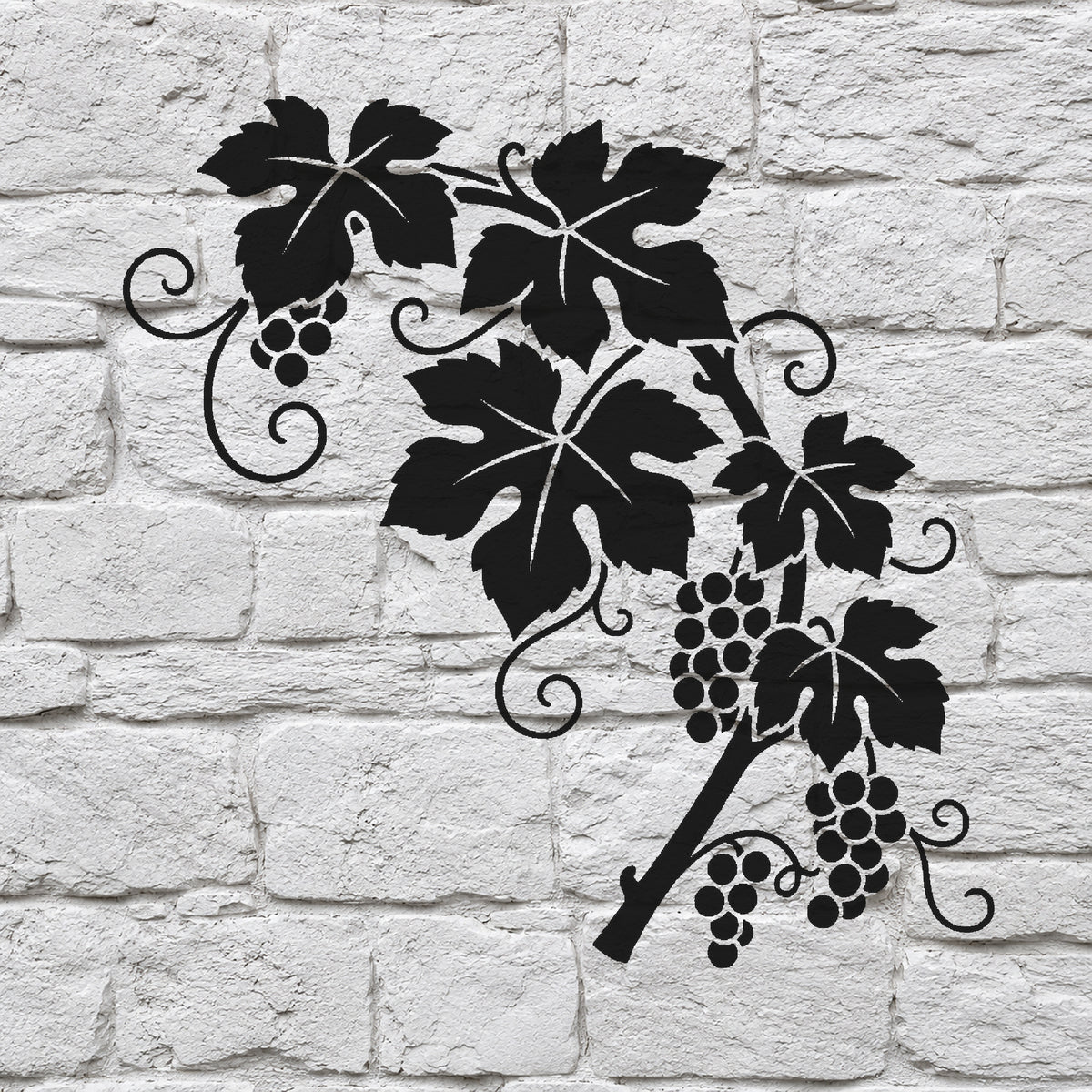 Grapevine Stencil with Curling Tendrils and Fruit Clusters for Art and DIY Crafts Template