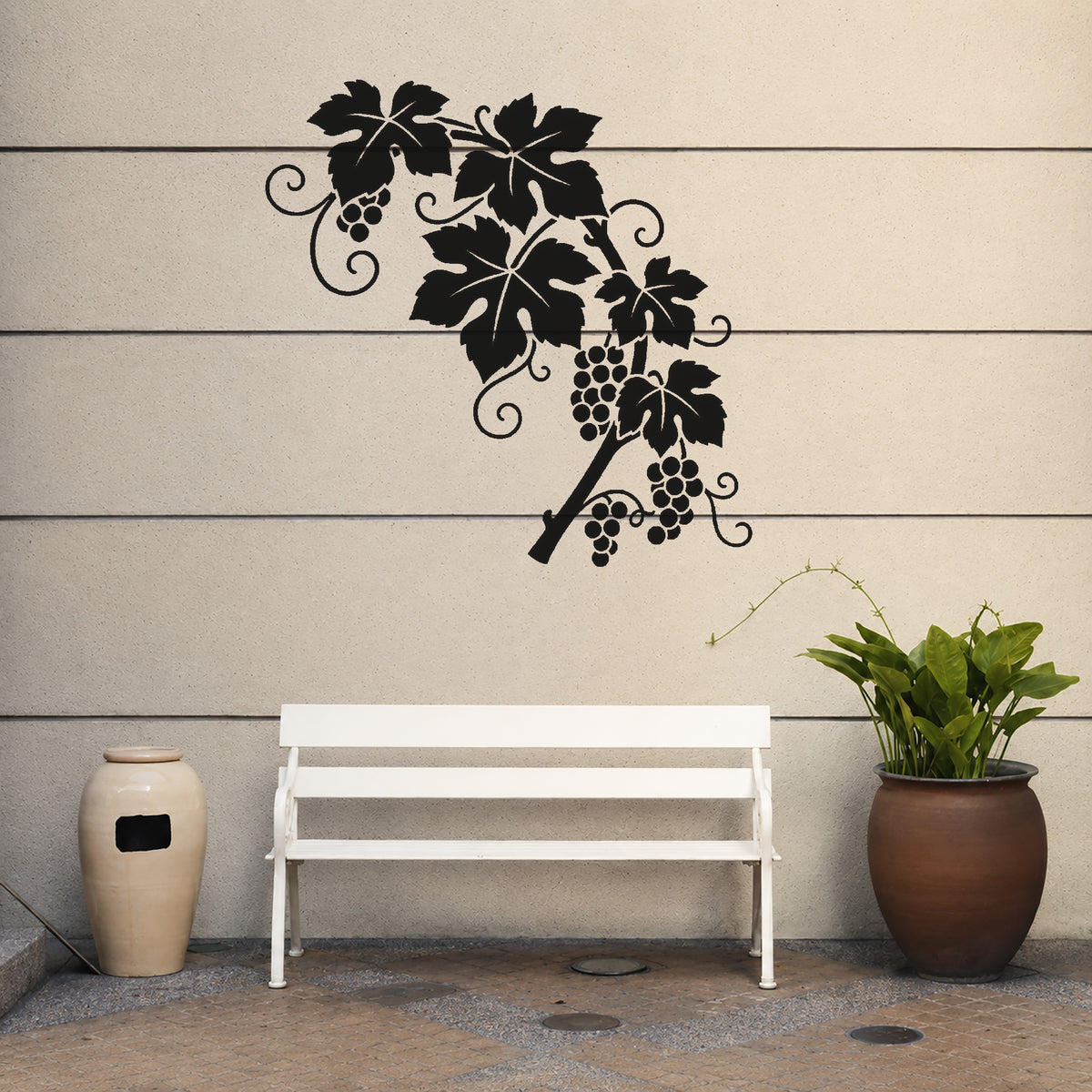 Grapevine Stencil with Curling Tendrils and Fruit Clusters for Art and DIY Crafts Template