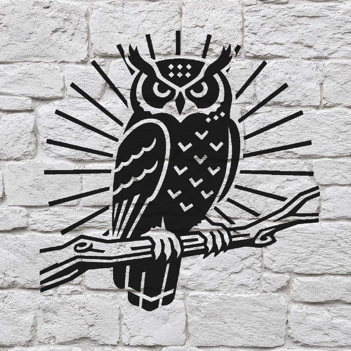 Great Horned Owl Perched on Branch Stencil for Art, Home Decor, DIY Crafts, Unique Gifts Template