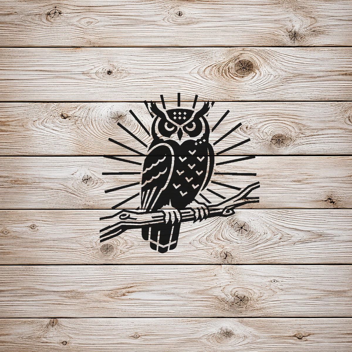 Great Horned Owl Perched on Branch Stencil for Art, Home Decor, DIY Crafts, Unique Gifts Template