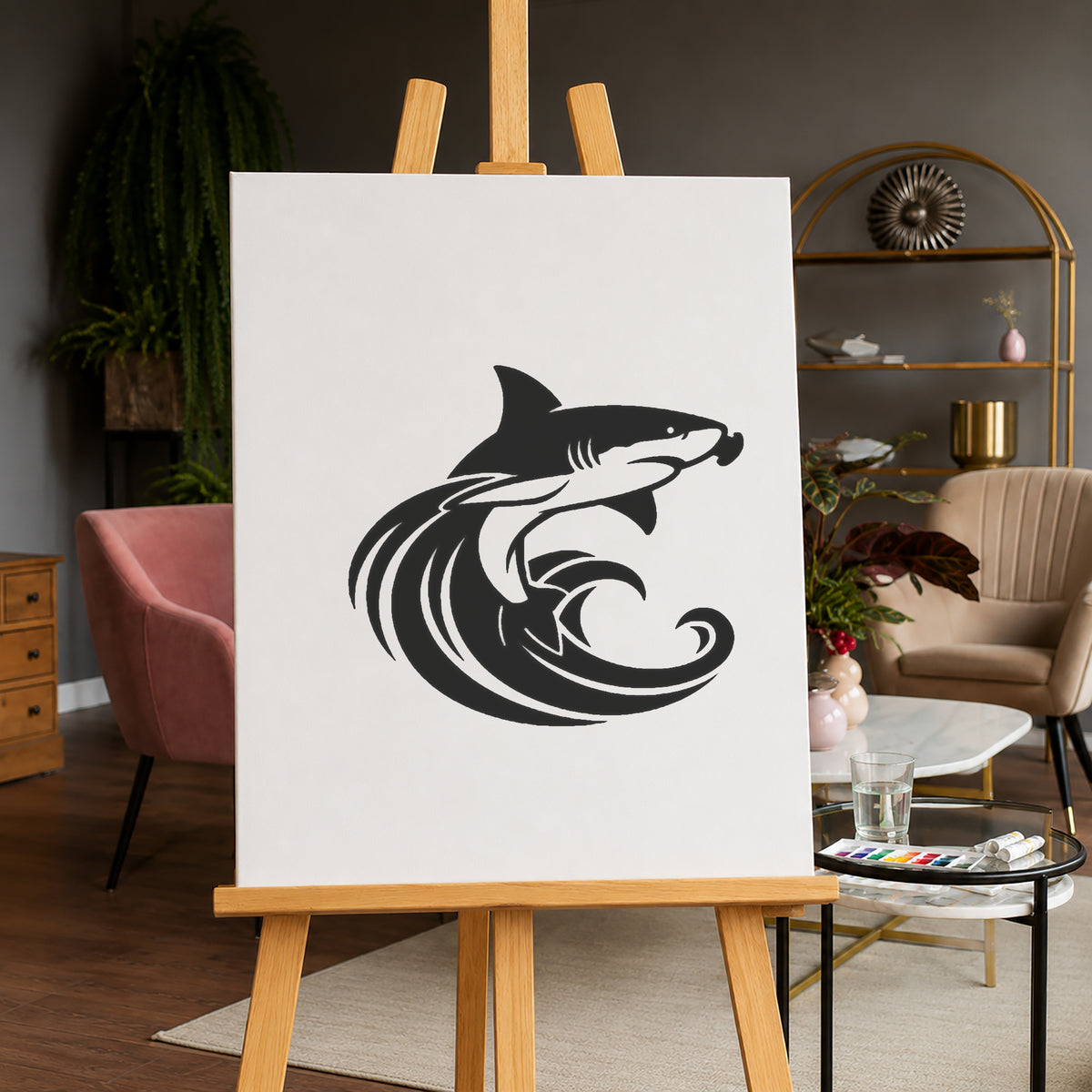 Hammerhead Shark Stencil - Dynamic Ocean Waves Design for Art and DIY Crafts Template