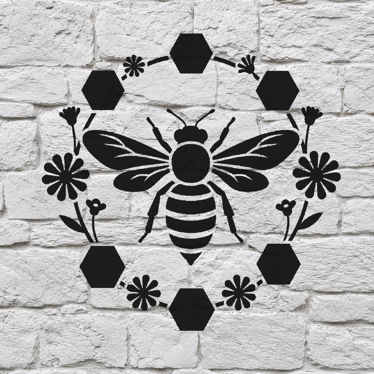 Honeybee and Honeycomb Minimal Iconic Reusable Stencil for Art and DIY Crafts Template