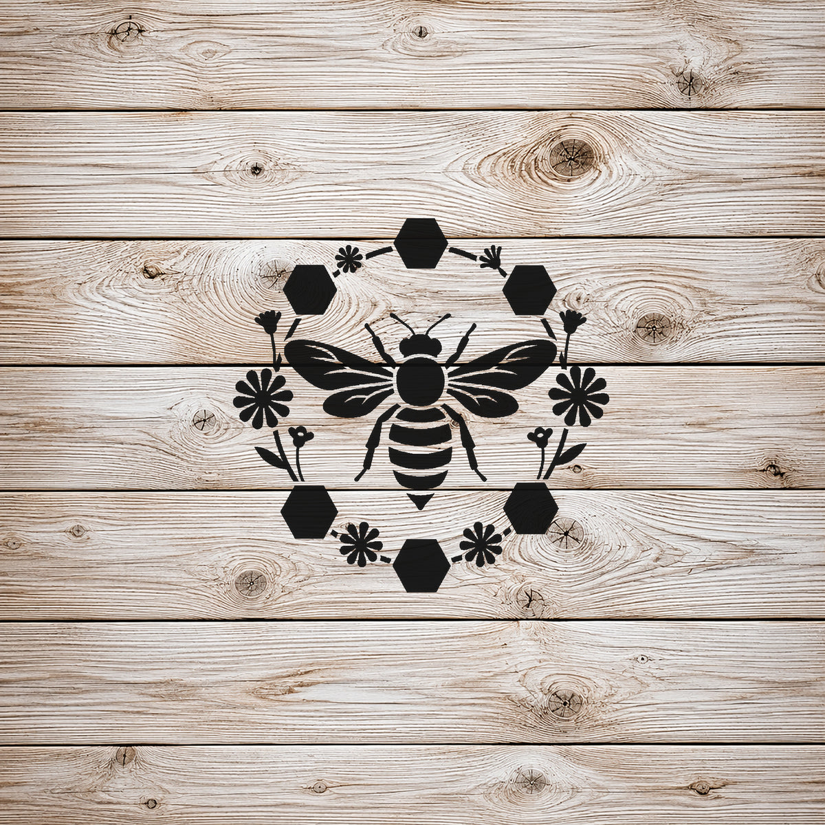 Honeybee and Honeycomb Minimal Iconic Reusable Stencil for Art and DIY Crafts Template