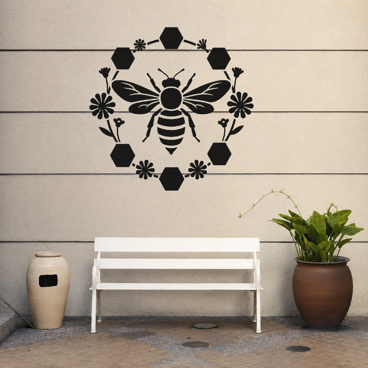 Honeybee and Honeycomb Minimal Iconic Reusable Stencil for Art and DIY Crafts Template