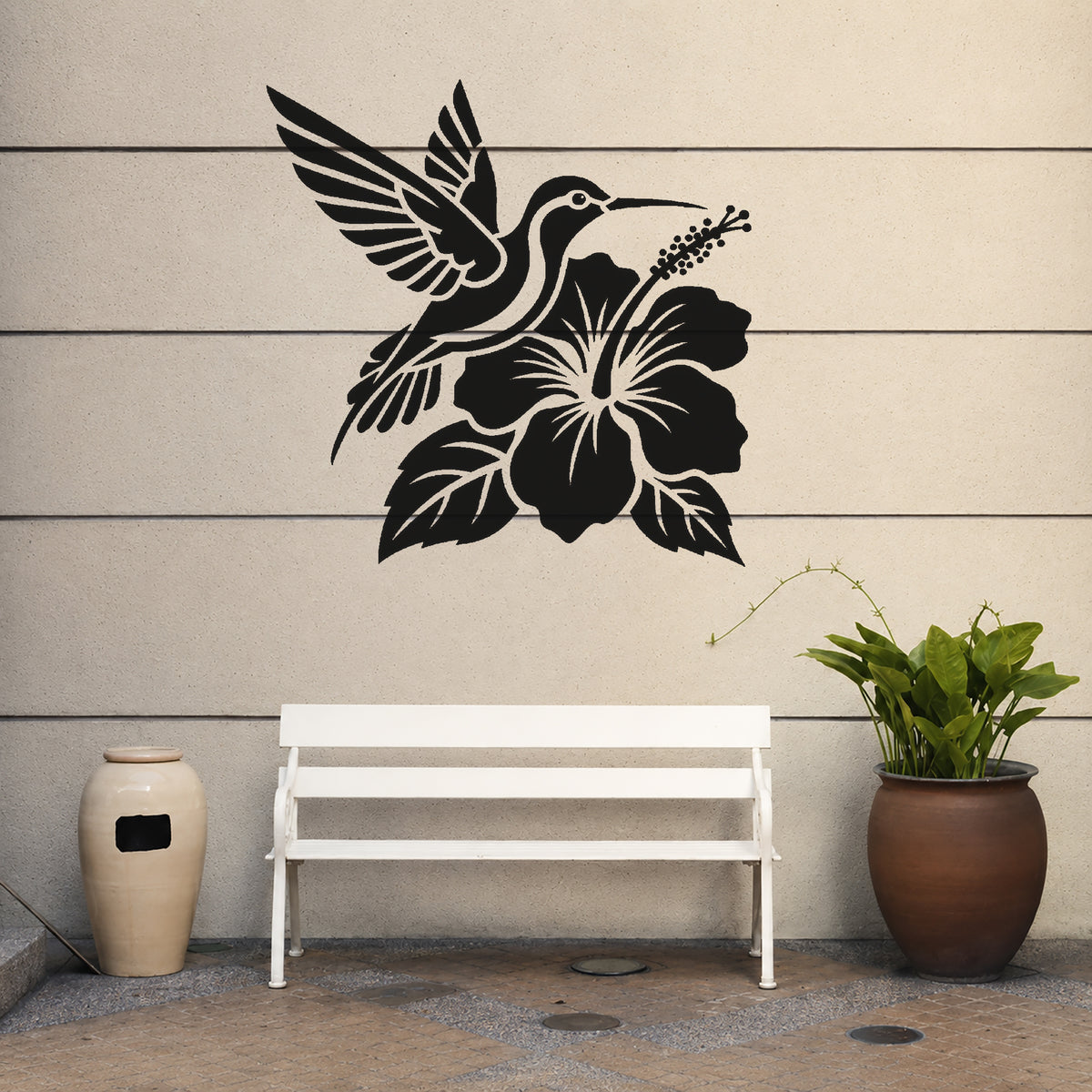 Hummingbird and Hibiscus Flower Reusable Stencil for Art and DIY Crafts Template