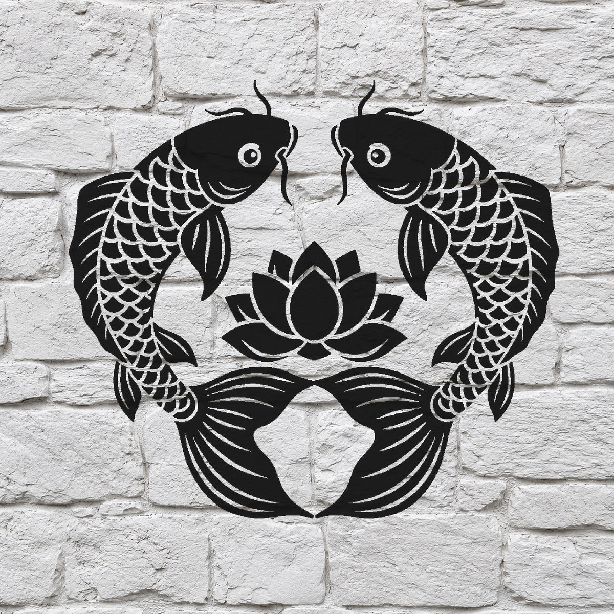Koi Fish Pair Stencil with Lotus Blossoms for Art and DIY Crafts Template