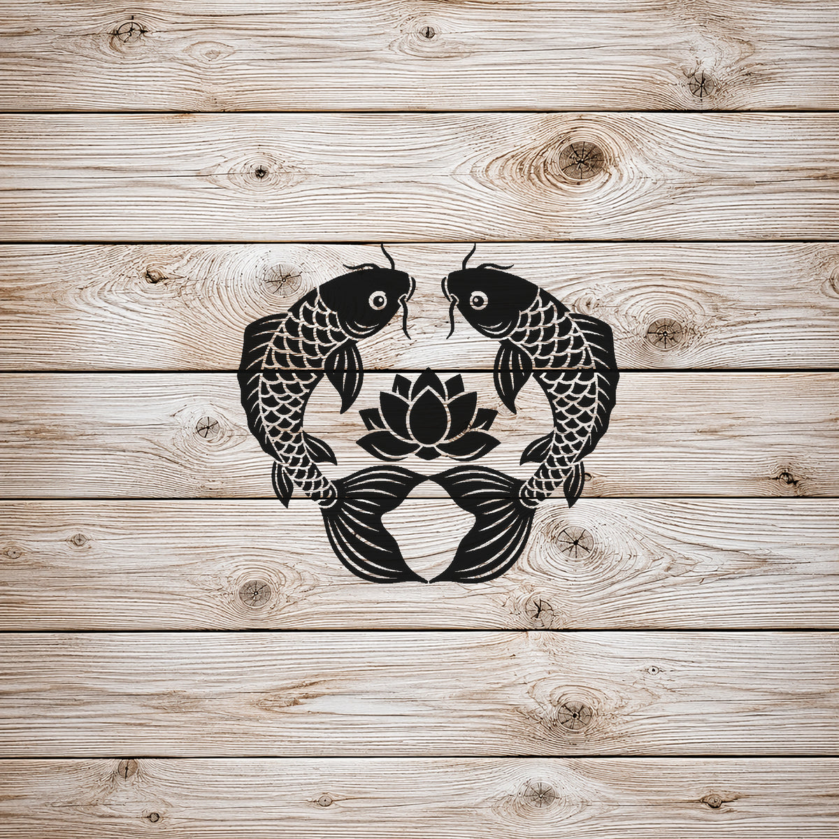 Koi Fish Pair Stencil with Lotus Blossoms for Art and DIY Crafts Template