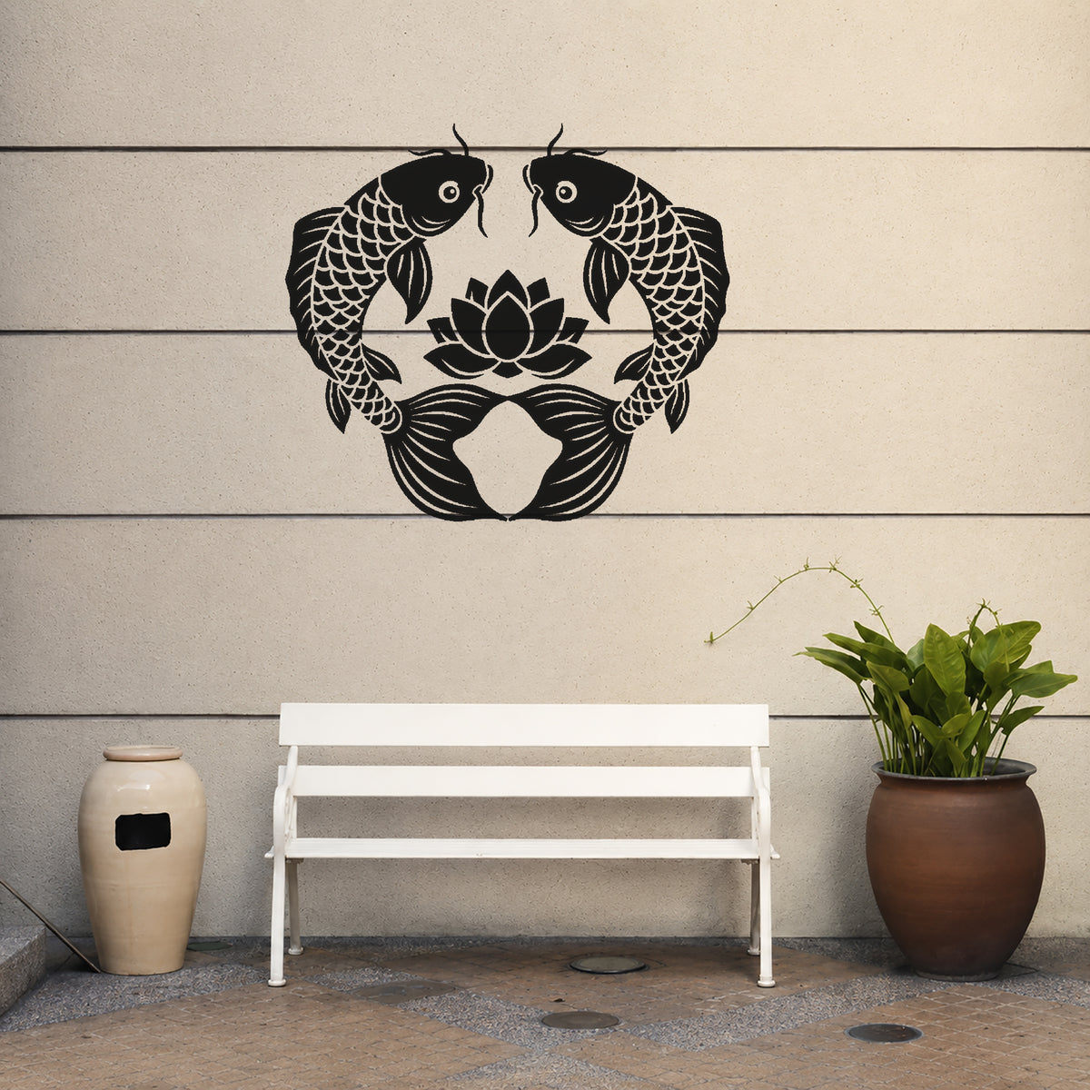 Koi Fish Pair Stencil with Lotus Blossoms for Art and DIY Crafts Template